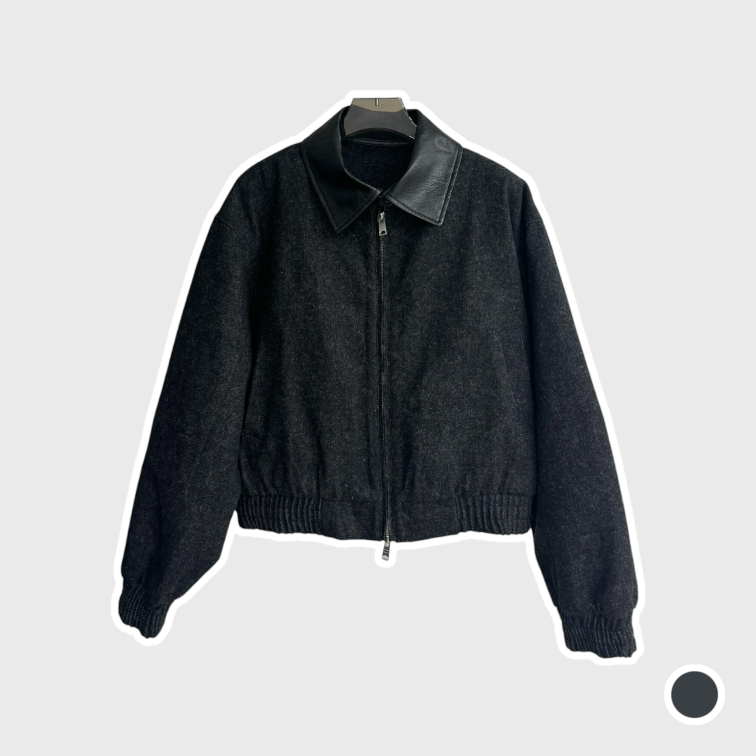 牛仔抓毛翻領拚皮外套