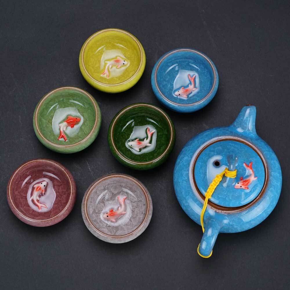 冰裂釉陶瓷魚趣茶具組｜創意一壺六杯禮盒 送禮收藏首選