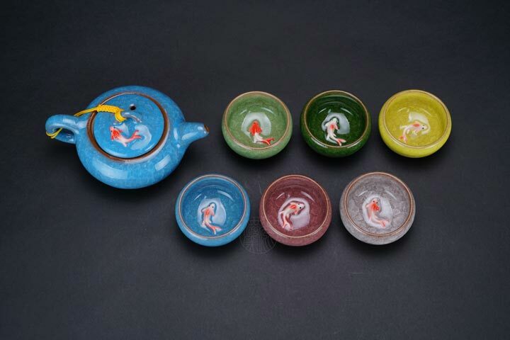 冰裂釉陶瓷魚趣茶具組｜創意一壺六杯禮盒 送禮收藏首選