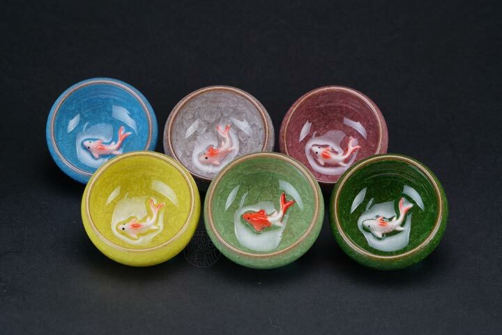 鹿港窯禮品館│冰裂釉陶瓷茶具組【魚趣設計】一壺六杯｜春節伴手禮、商務贈品首選