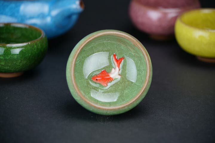 鹿港窯禮品館│冰裂釉陶瓷茶具組【魚趣設計】一壺六杯｜春節伴手禮、商務贈品首選
