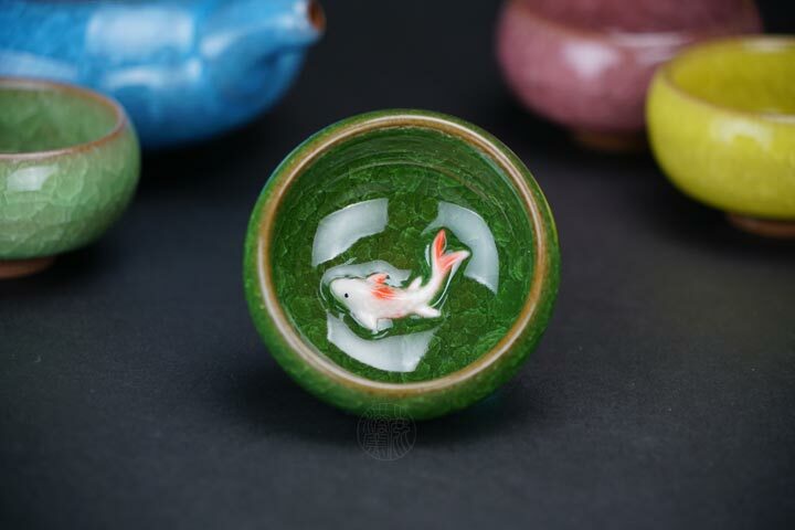 鹿港窯禮品館│冰裂釉陶瓷茶具組【魚趣設計】一壺六杯｜春節伴手禮、商務贈品首選