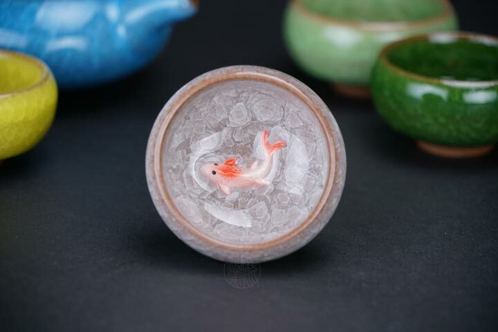 鹿港窯禮品館│冰裂釉陶瓷茶具組【魚趣設計】一壺六杯｜春節伴手禮、商務贈品首選