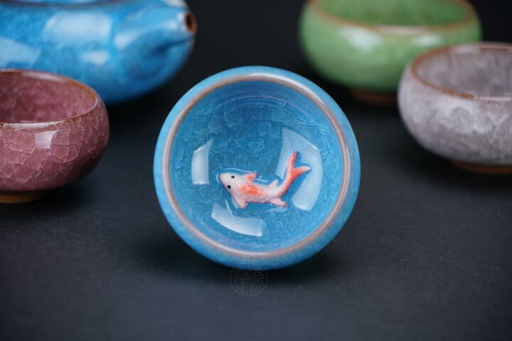 鹿港窯禮品館│冰裂釉陶瓷茶具組【魚趣設計】一壺六杯｜春節伴手禮、商務贈品首選