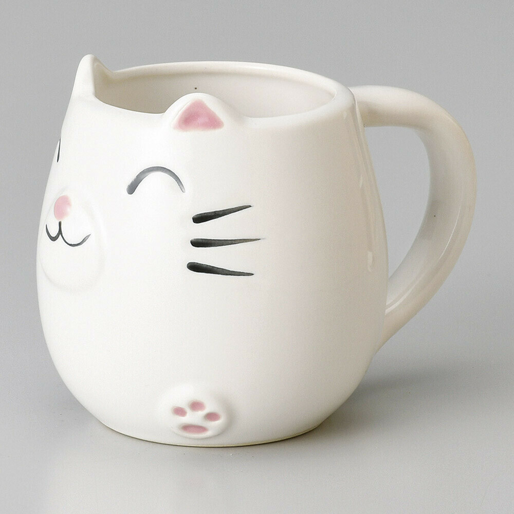日本美濃燒招財貓瓦杯(白) (日本製)