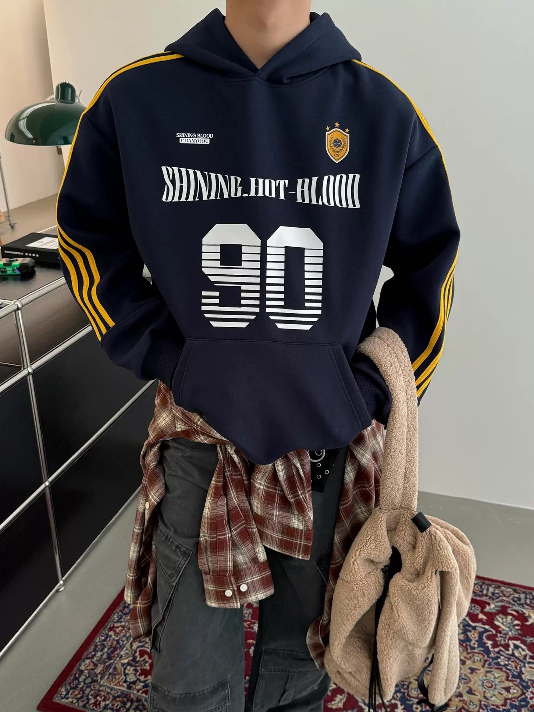 (GOAL) 美式復古90帽T  寬鬆 秋冬穿搭 L247Q24淺