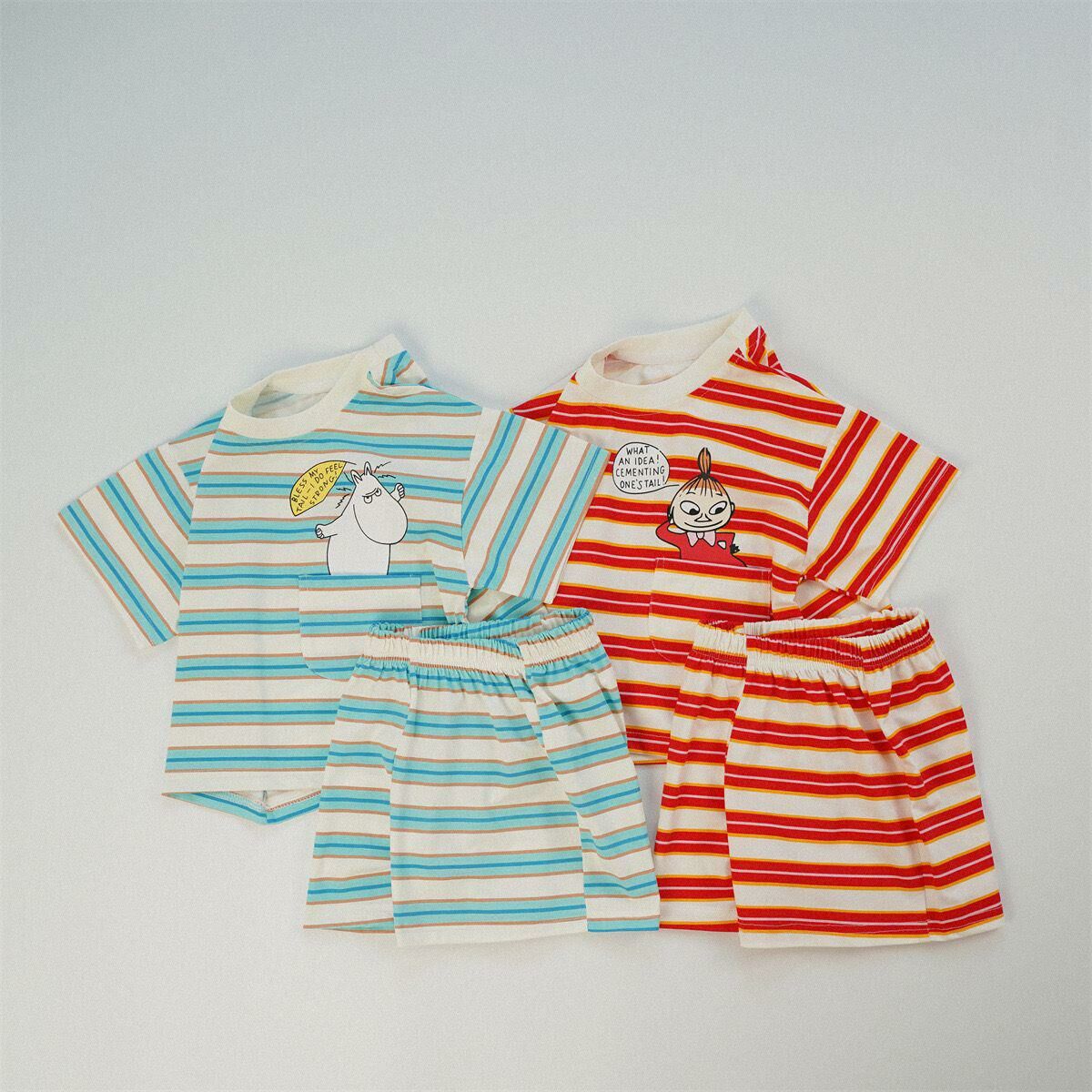 韓版 姆明夏季間條口袋包屁/套裝