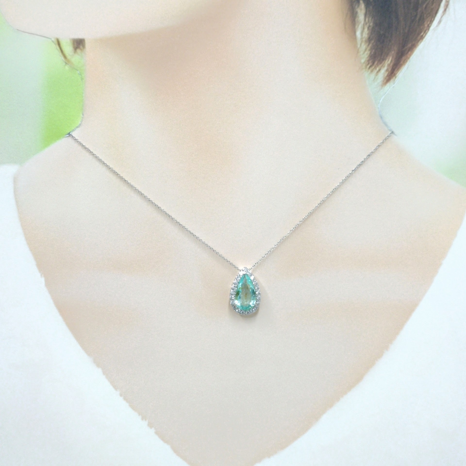 18K White Gold 2.41ct Paraiba and Diamond Pendant