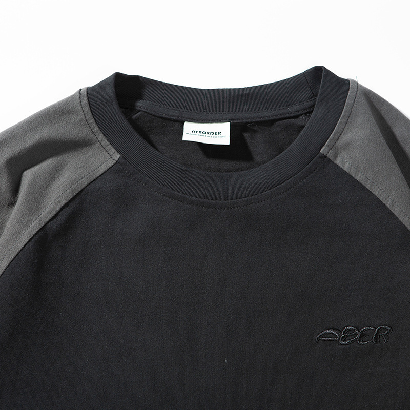 日系拼接插袋長袖TEE