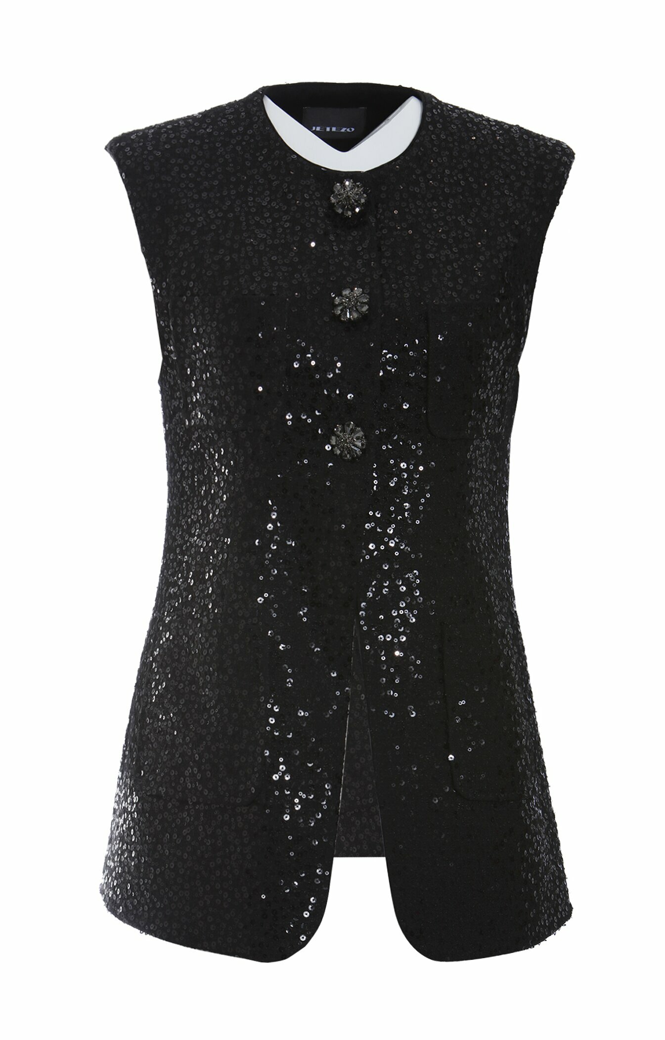 BD15001Y1 華夜亮片刺繡長馬甲(內附墊肩)