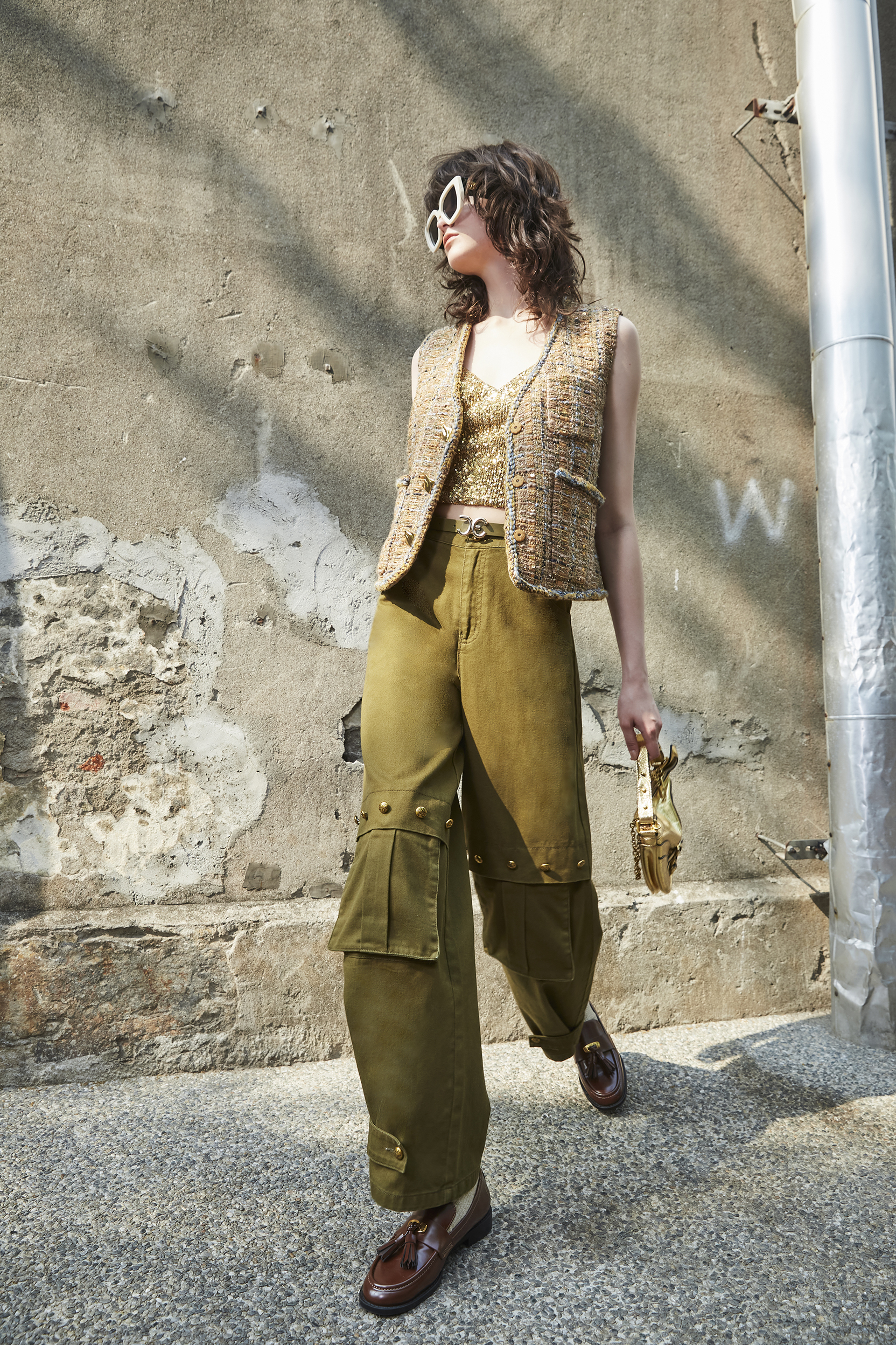 BD15005Y1 夕陽寶石復古粗花呢滾邊無袖背心