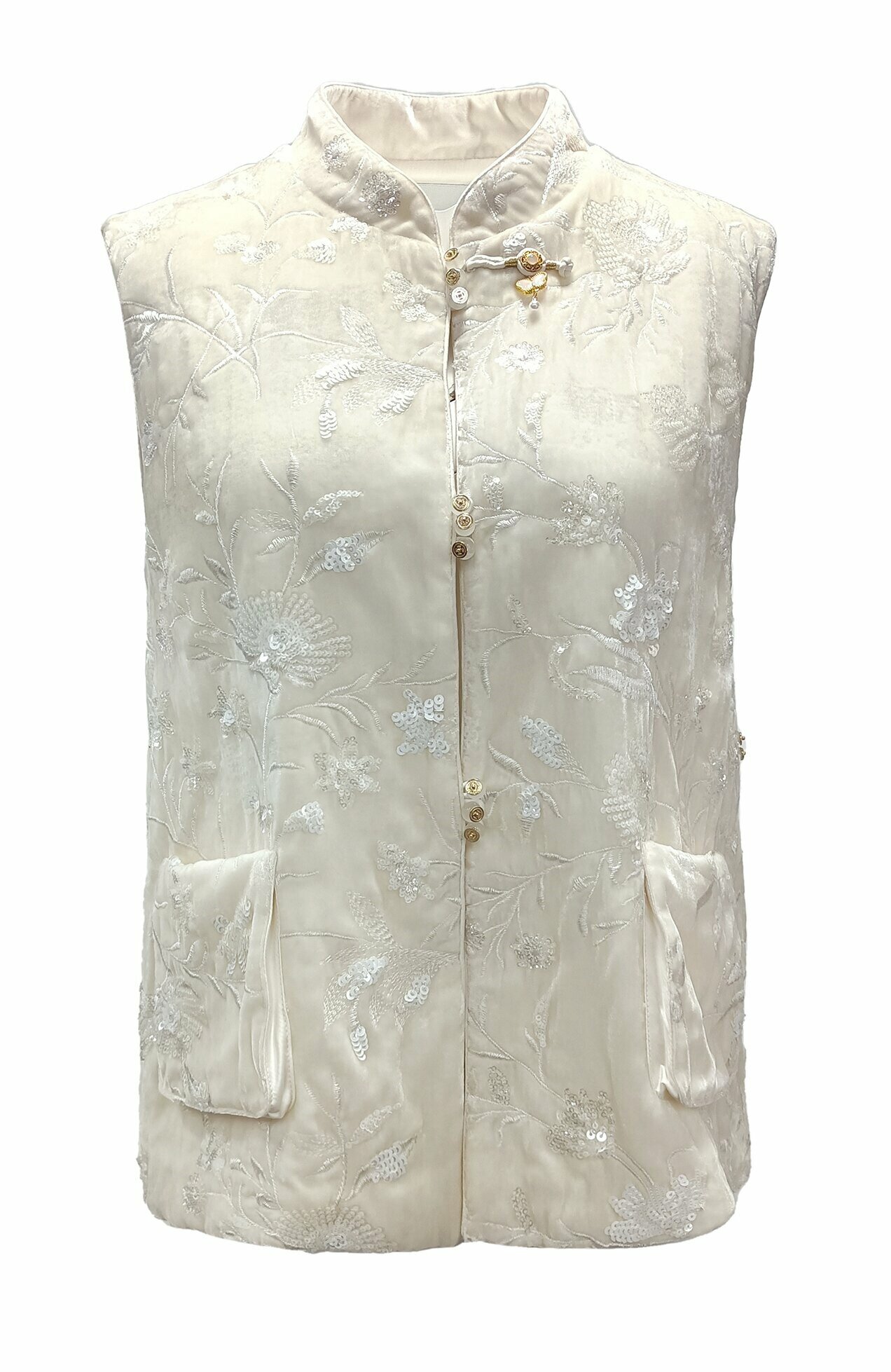 BD15109Y1 骨董白絲絨刺繡夾棉馬甲