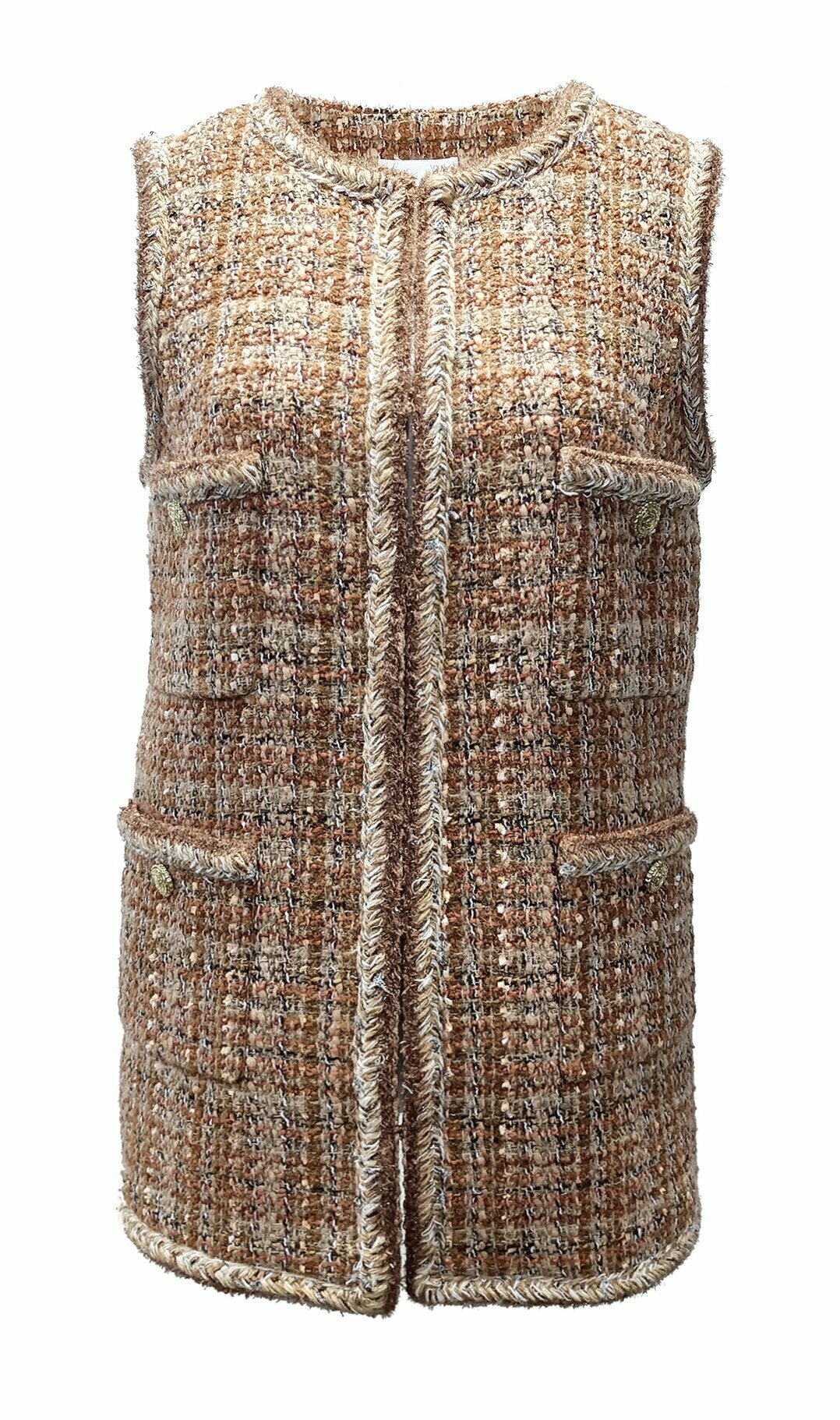 BD15110Y1 法式復古金線混織粗花呢無袖馬甲外套