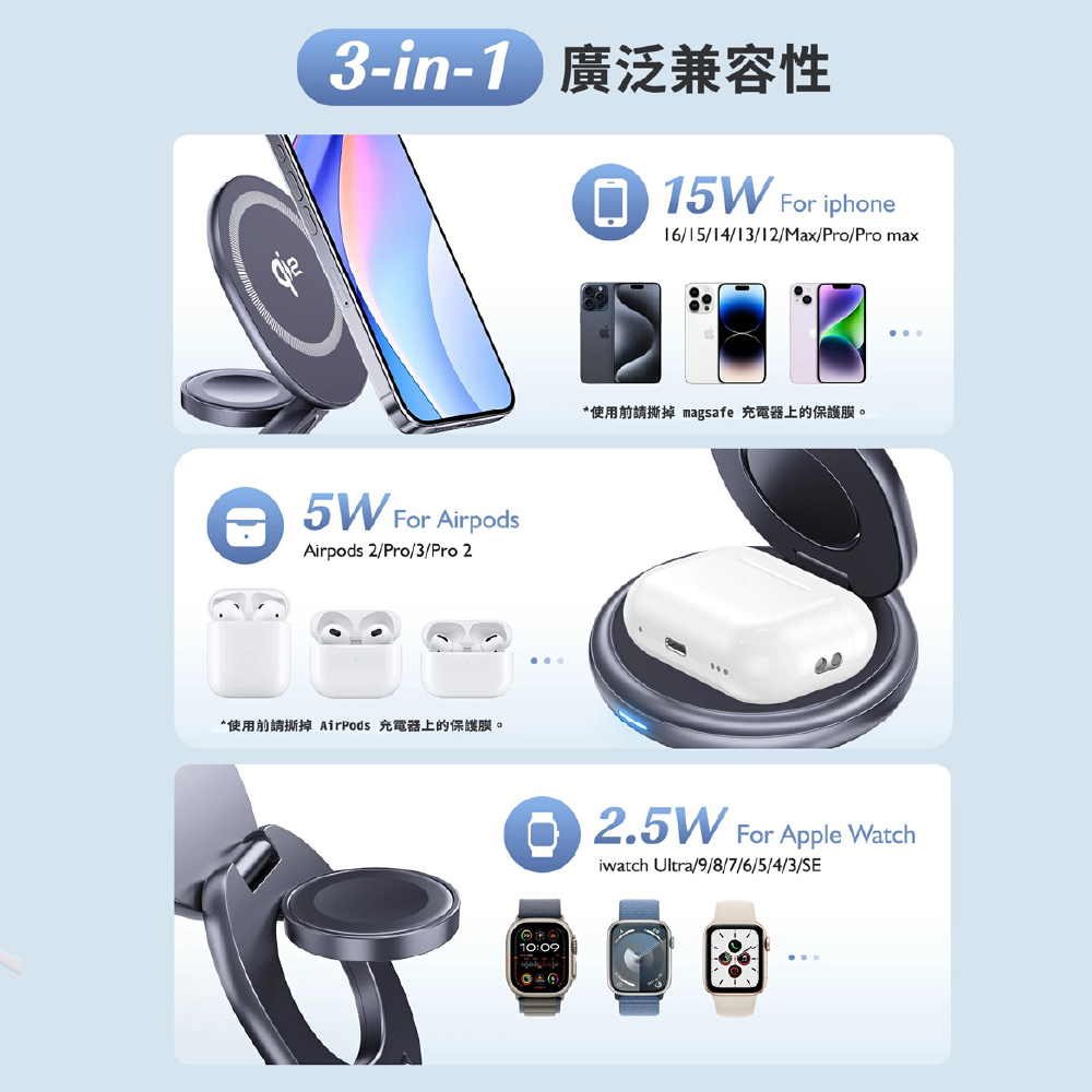 UKKO QI2三折充電座-廣泛兼容