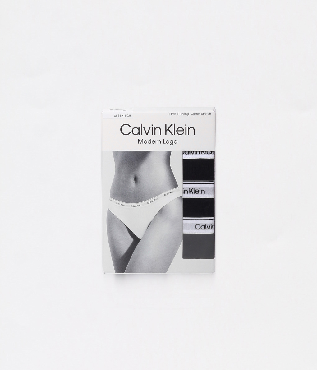 Calvin Klein Modern Logo Thongs 黑色細帶丁字褲 (QD5209E-UB1) (3入組)