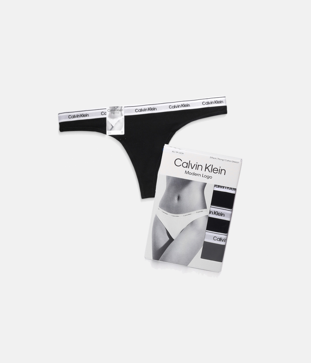 Calvin Klein Modern Logo Thongs 黑色細帶丁字褲 (QD5209E-UB1) (3入組)