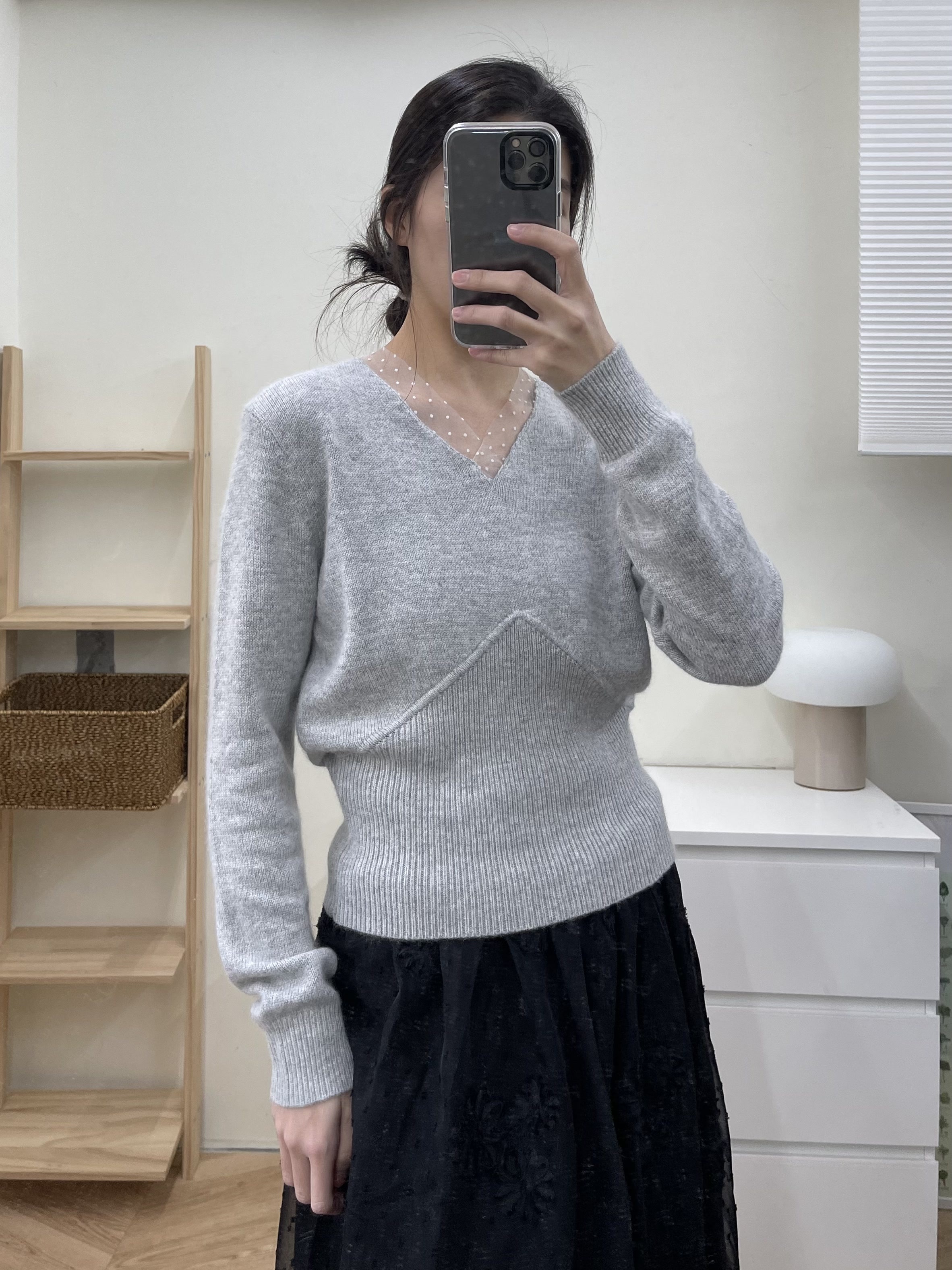 點點蕾絲羊毛毛衣