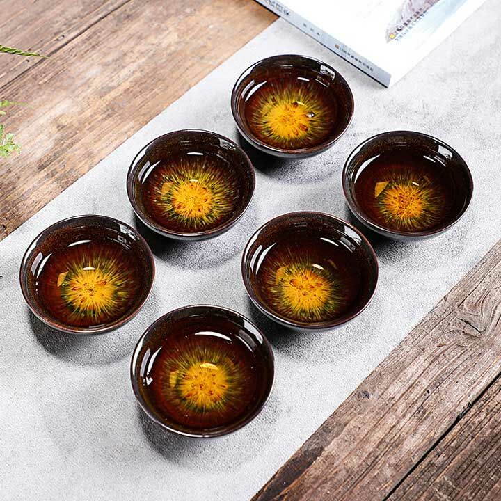 窯變釉『砂金杯』6入裝｜閃耀灑金釉工藝，收藏送禮首選