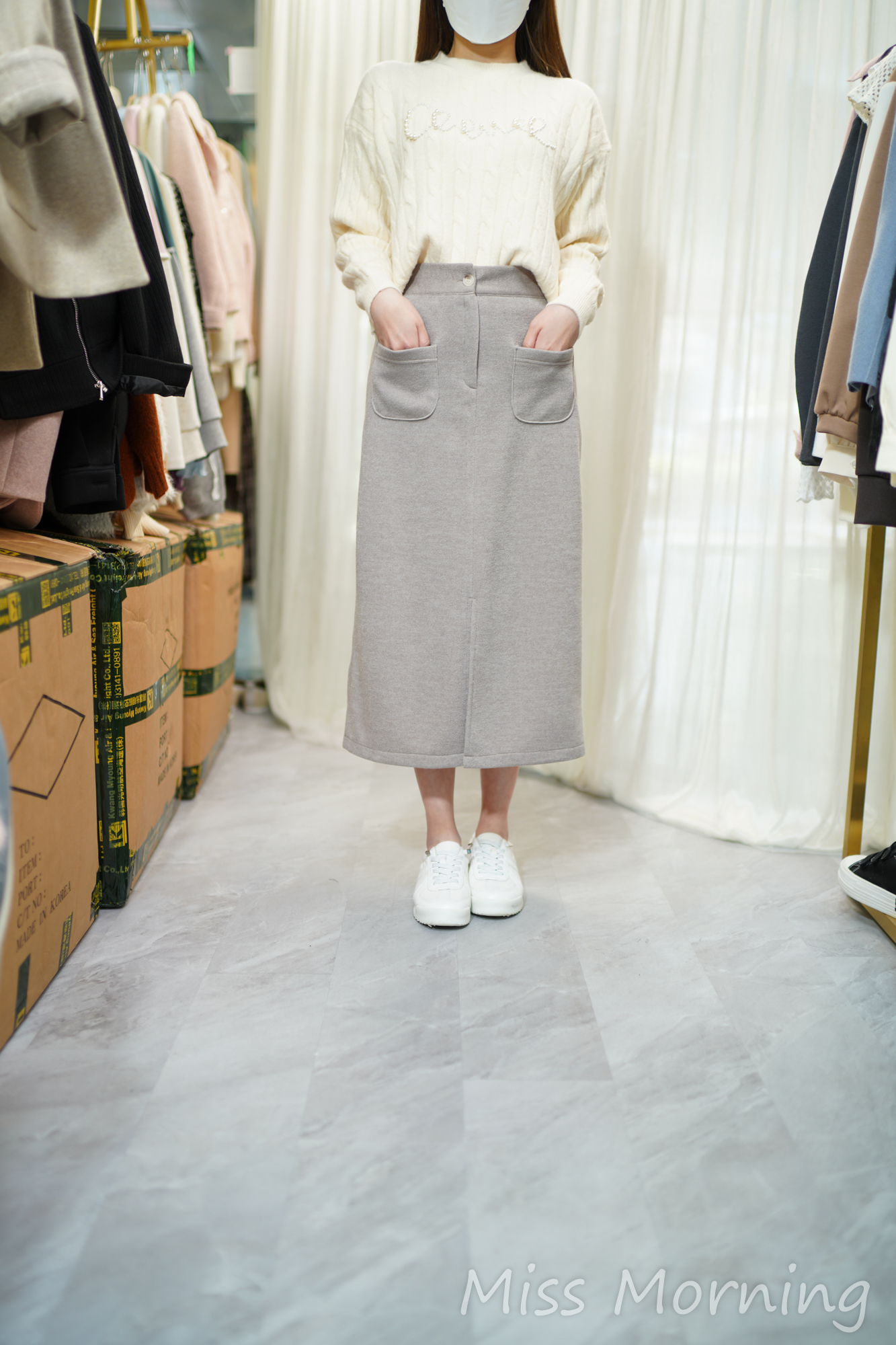 麻花織中薄釘珠上衣(14405)&必買前開叉2袋裙(33878)