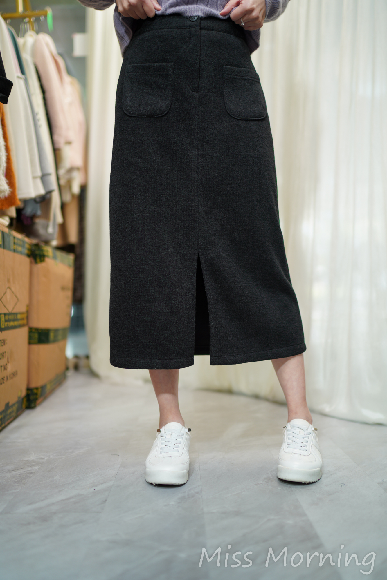 麻花織中薄釘珠上衣(14405)&必買前開叉2袋裙(33878)