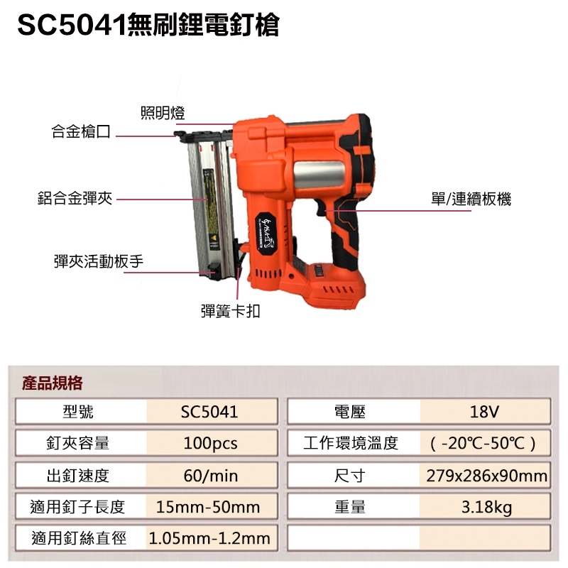 附發票｜SC5041無刷鋰電釘槍｜鋰電兩用釘槍 通用牧田18V 氣電釘槍 F釘 ㄇ釘 SC5040升級版