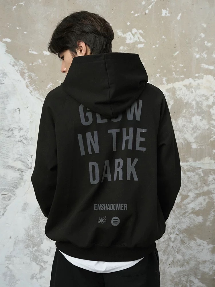 ENshadower隱蔽者 簡約印花標語重磅輪廓連帽衛衣