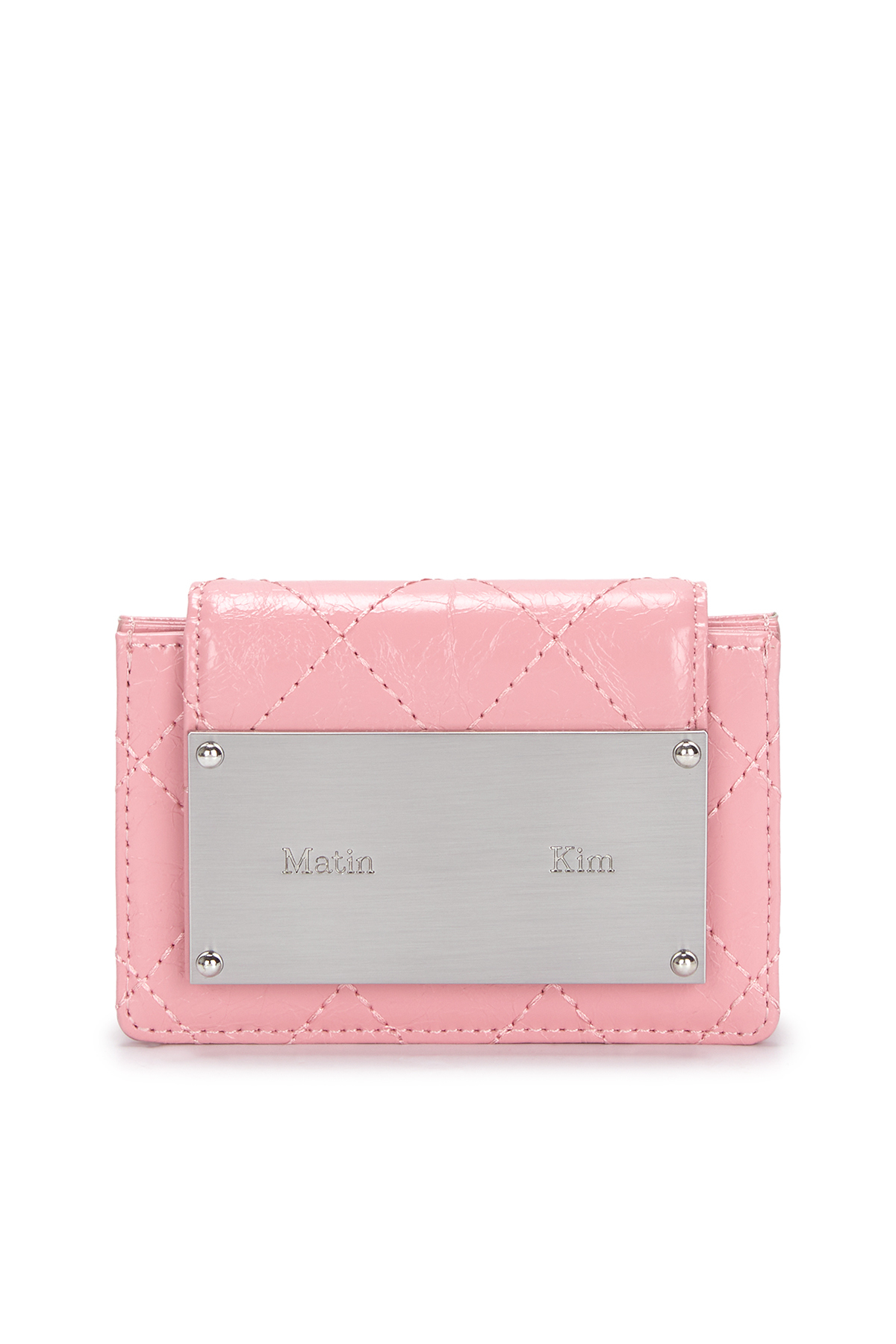 菱格鐵牌風琴皮夾 粉色