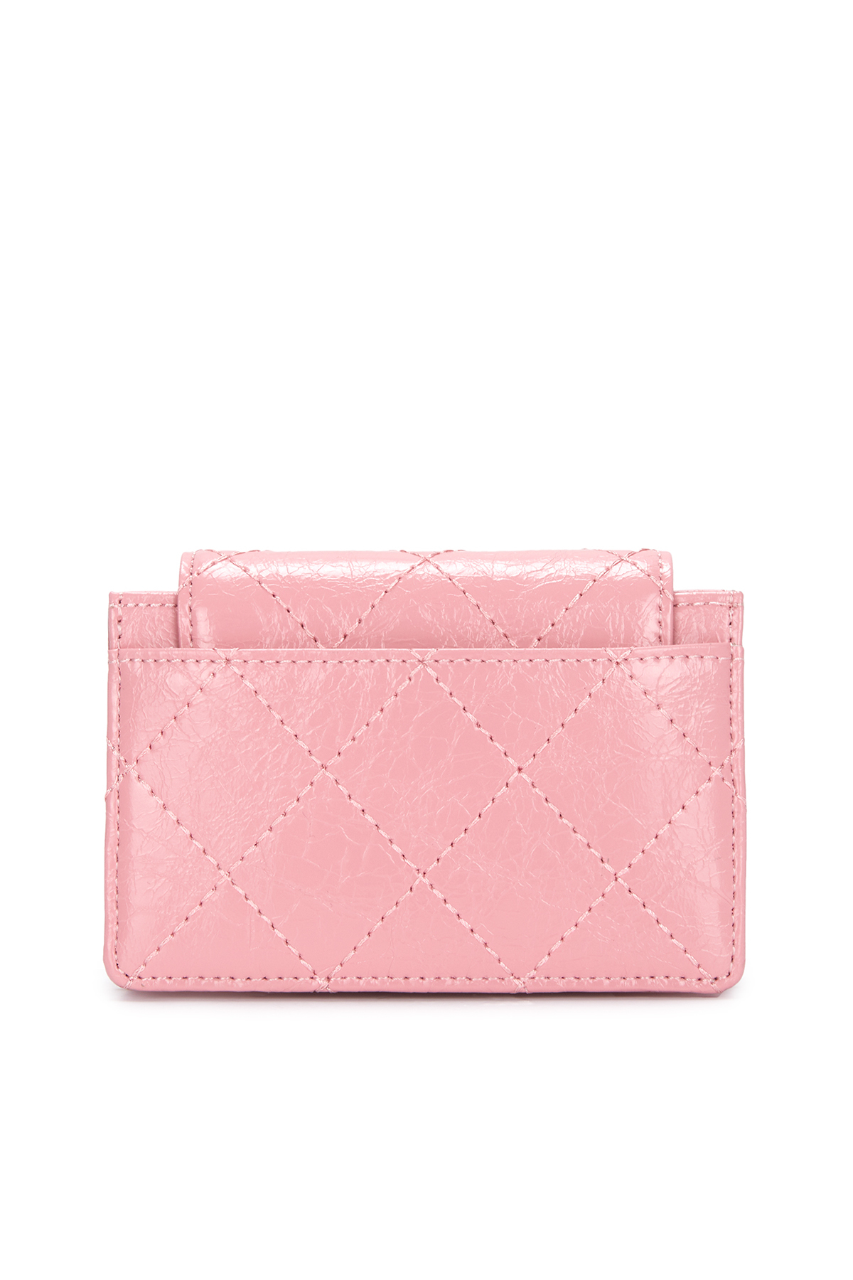 菱格鐵牌風琴皮夾 粉色