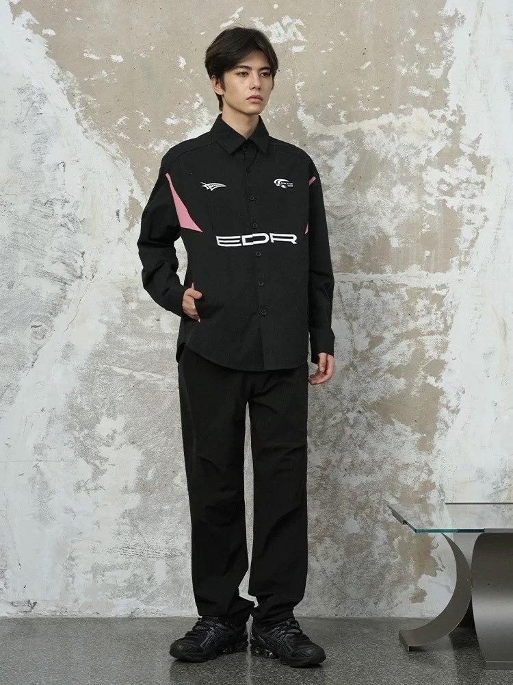 ENshadower隱蔽者 美式復古賽車印花長袖襯衫