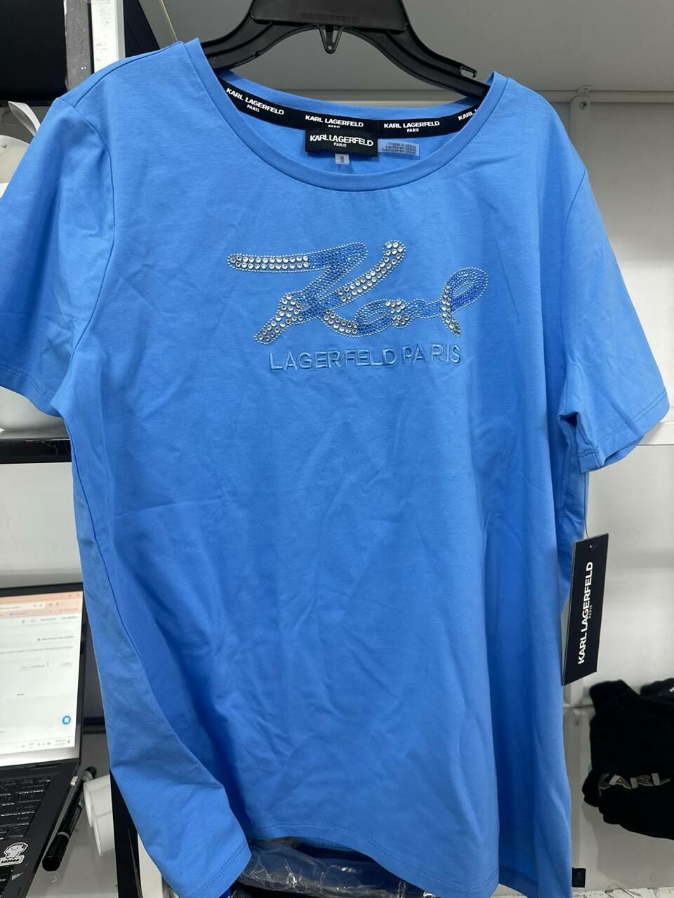 [S] KARL LAGERFELD WOMEN'S EMBELLISHED T-SHIRT,BLUE, L4WHM028-AOQ [FINAL SALE] (SKL1187)