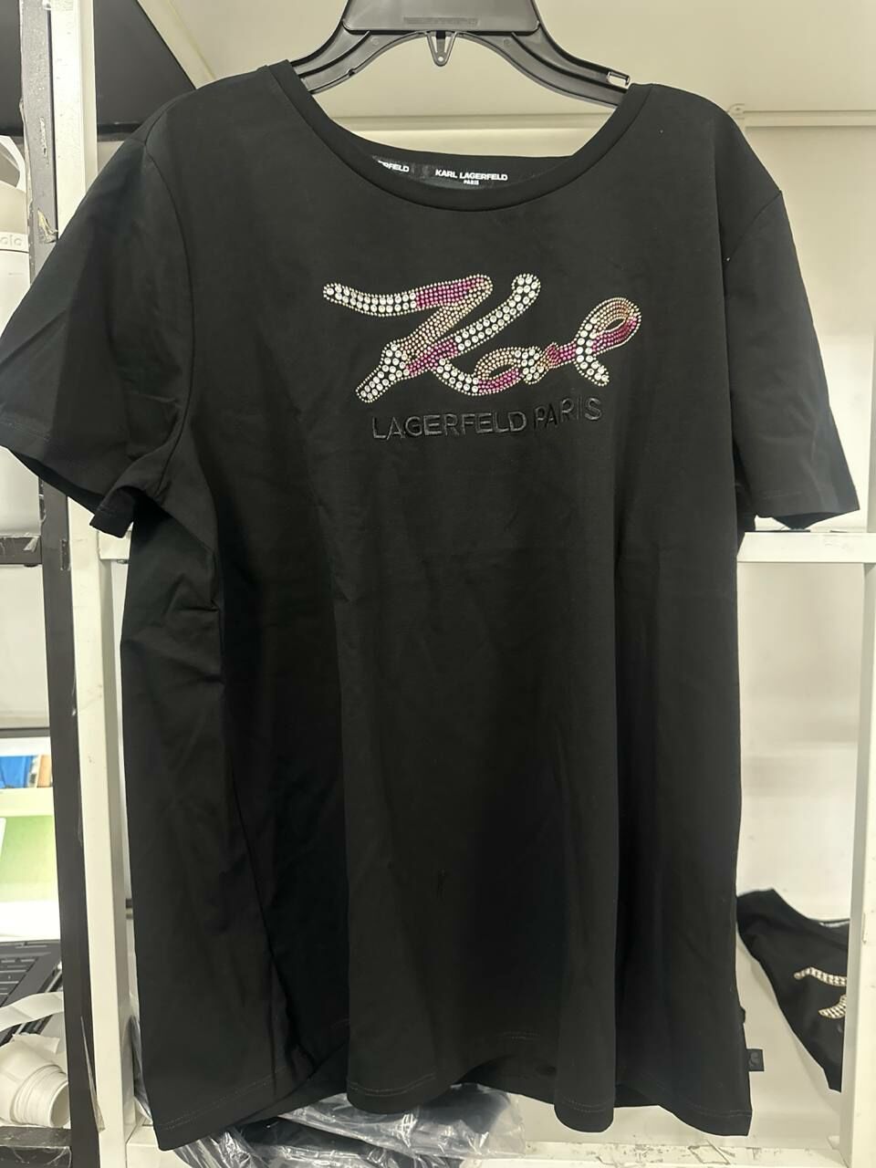 [S] KARL LAGERFELD WOMEN'S EMBELLISHED T-SHIRT,BLACK, L4WHM028-BPZ [FINAL SALE] (SKL1188)