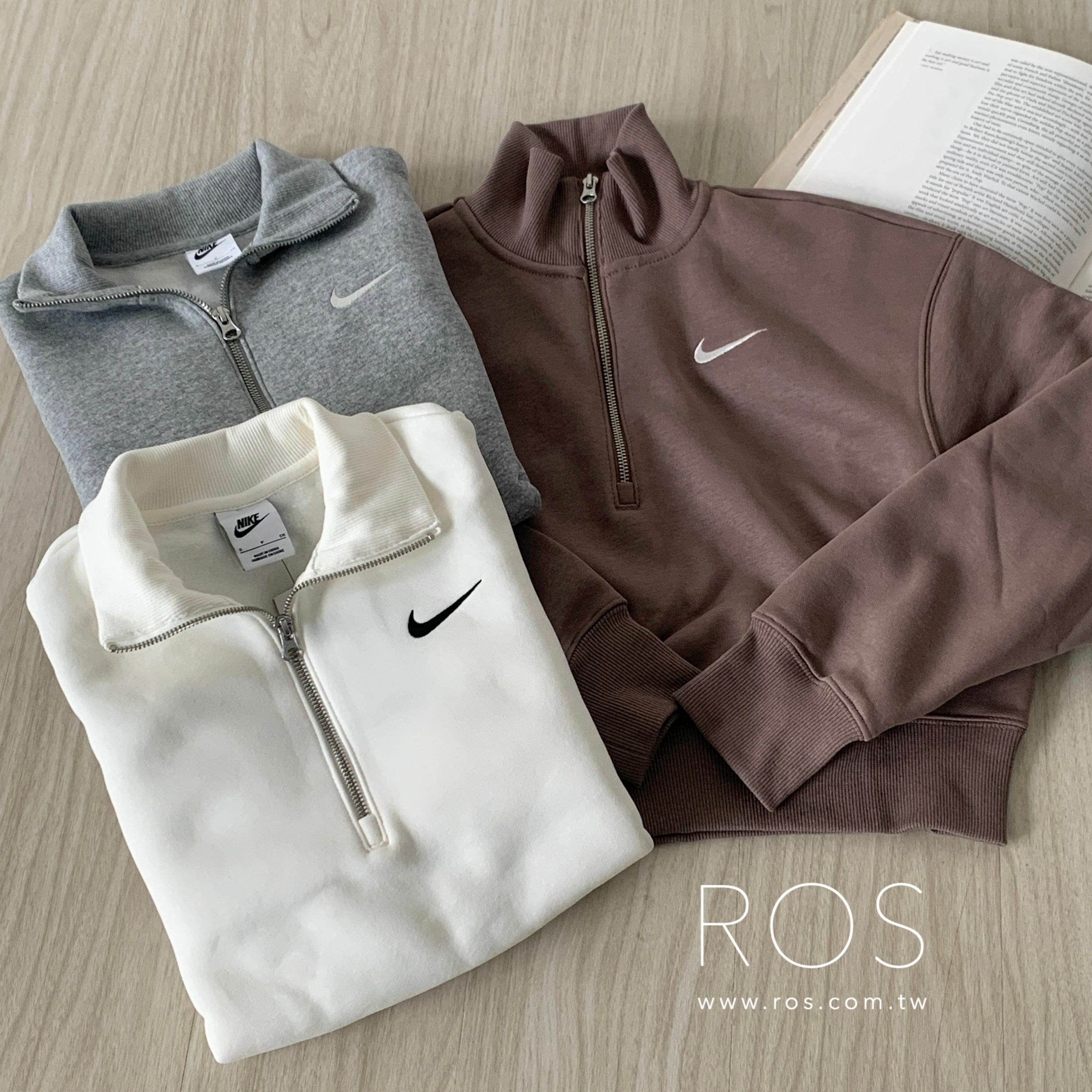 Nike 開襟拉鍊刺繡logo 短版上衣 (4colors)