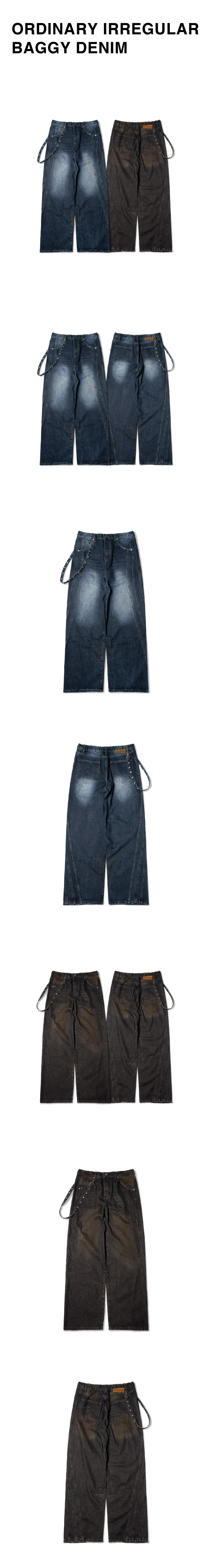 ORDINARY 不規則卯釘直筒牛仔褲