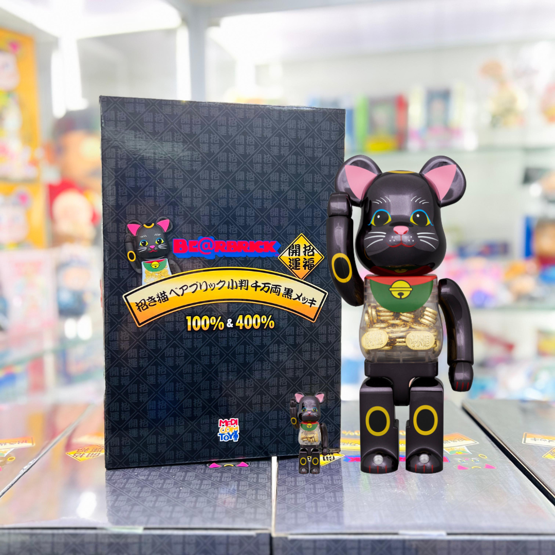 100%+400% BE@RBRICK 招き猫 小判 千万両 黒メッキ Lucky cat oval coin black plating