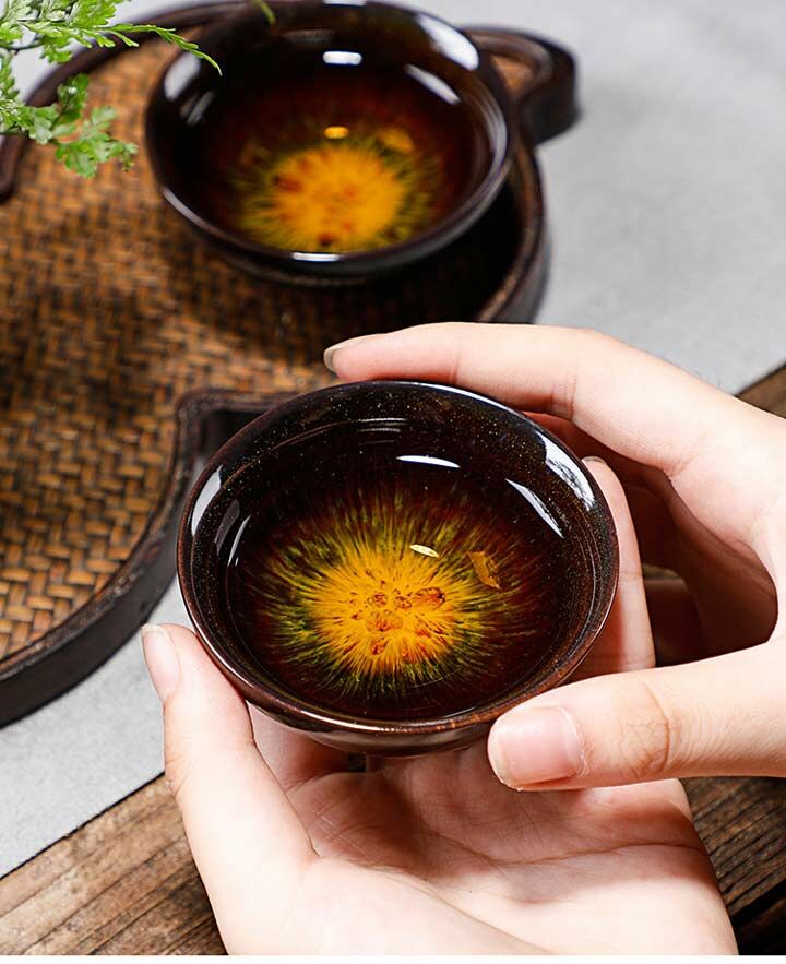 鹿港窯禮品館│窯變釉『砂金杯』6入裝｜閃耀灑金釉工藝，收藏送禮首選