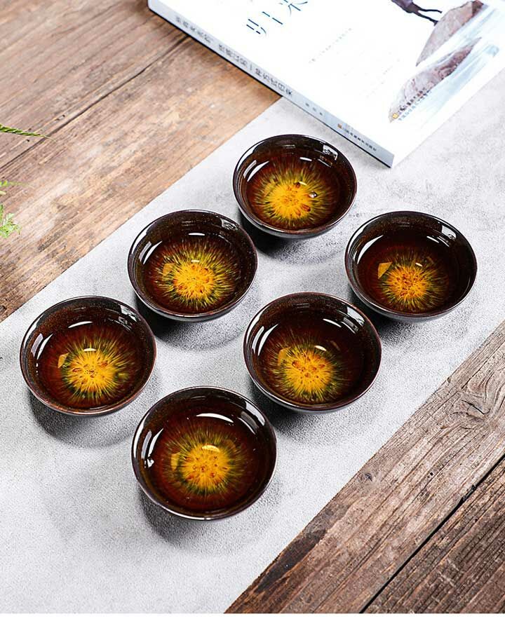 鹿港窯禮品館│窯變釉『砂金杯』6入裝｜閃耀灑金釉工藝，收藏送禮首選