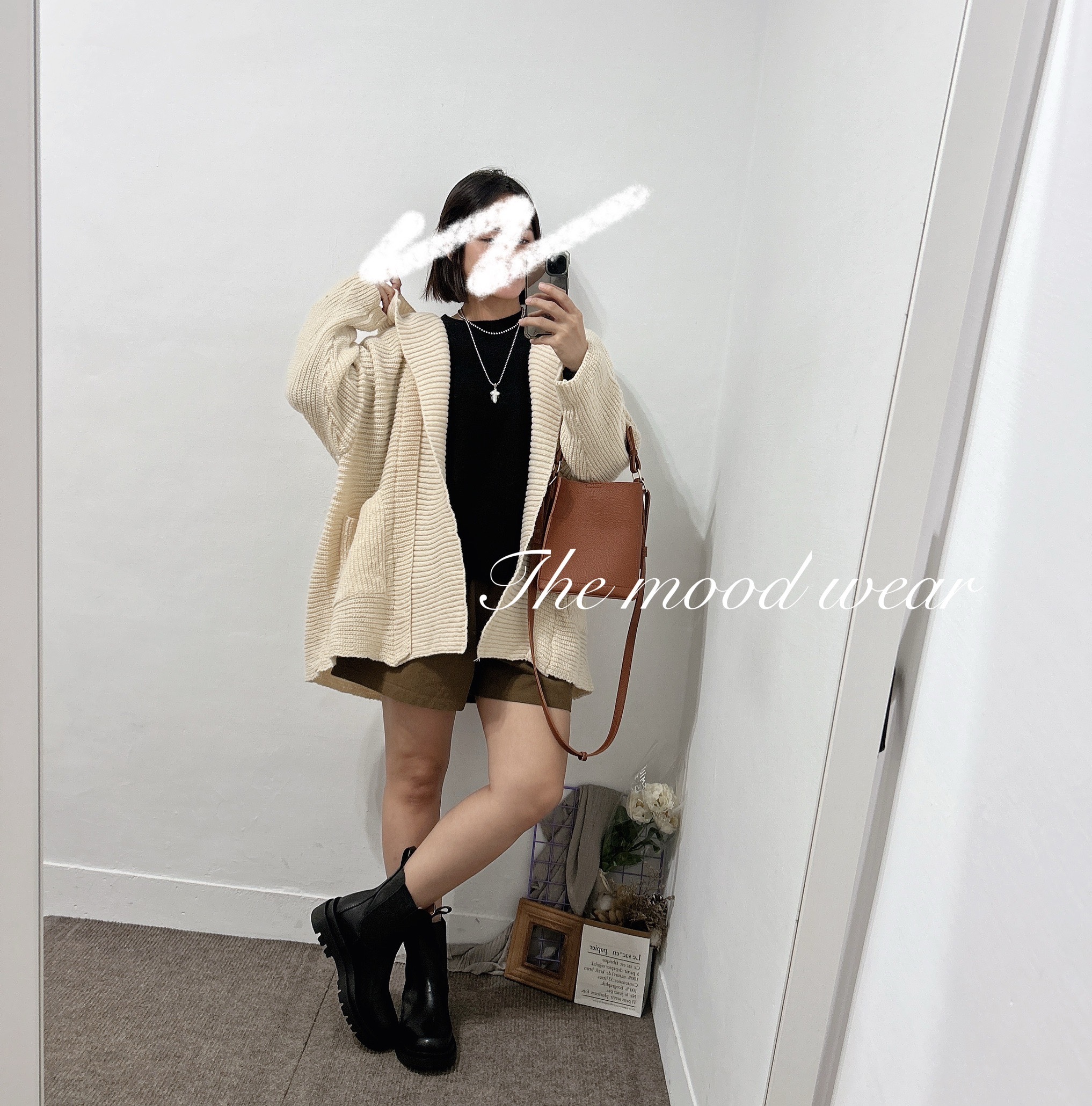 微胖穿搭立體坑條款連帽針織外套(深灰/杏色)