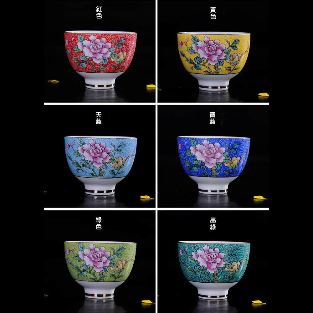 花開富貴6色茶杯組｜琺瑯彩扒花工藝典藏，典雅茶席首選