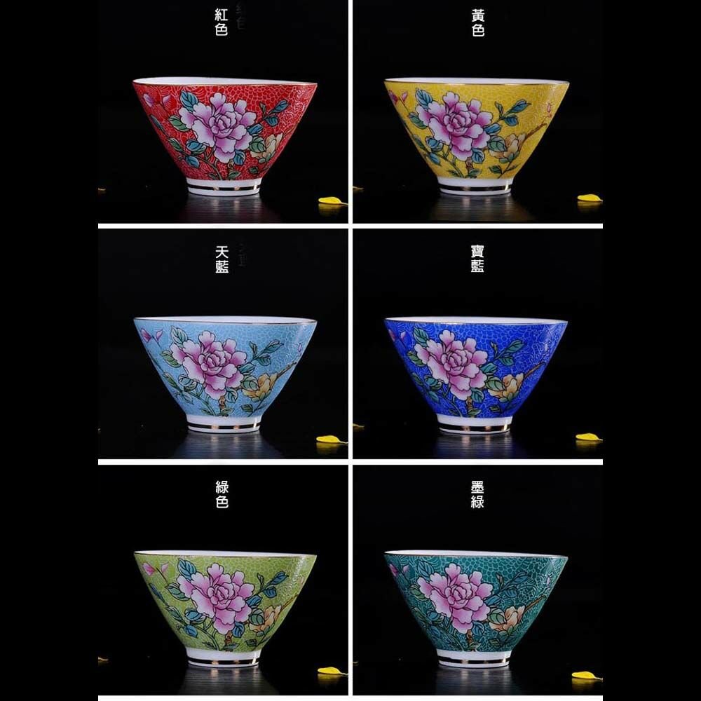 花開富貴6色茶杯組｜琺瑯彩扒花工藝典藏，典雅茶席首選