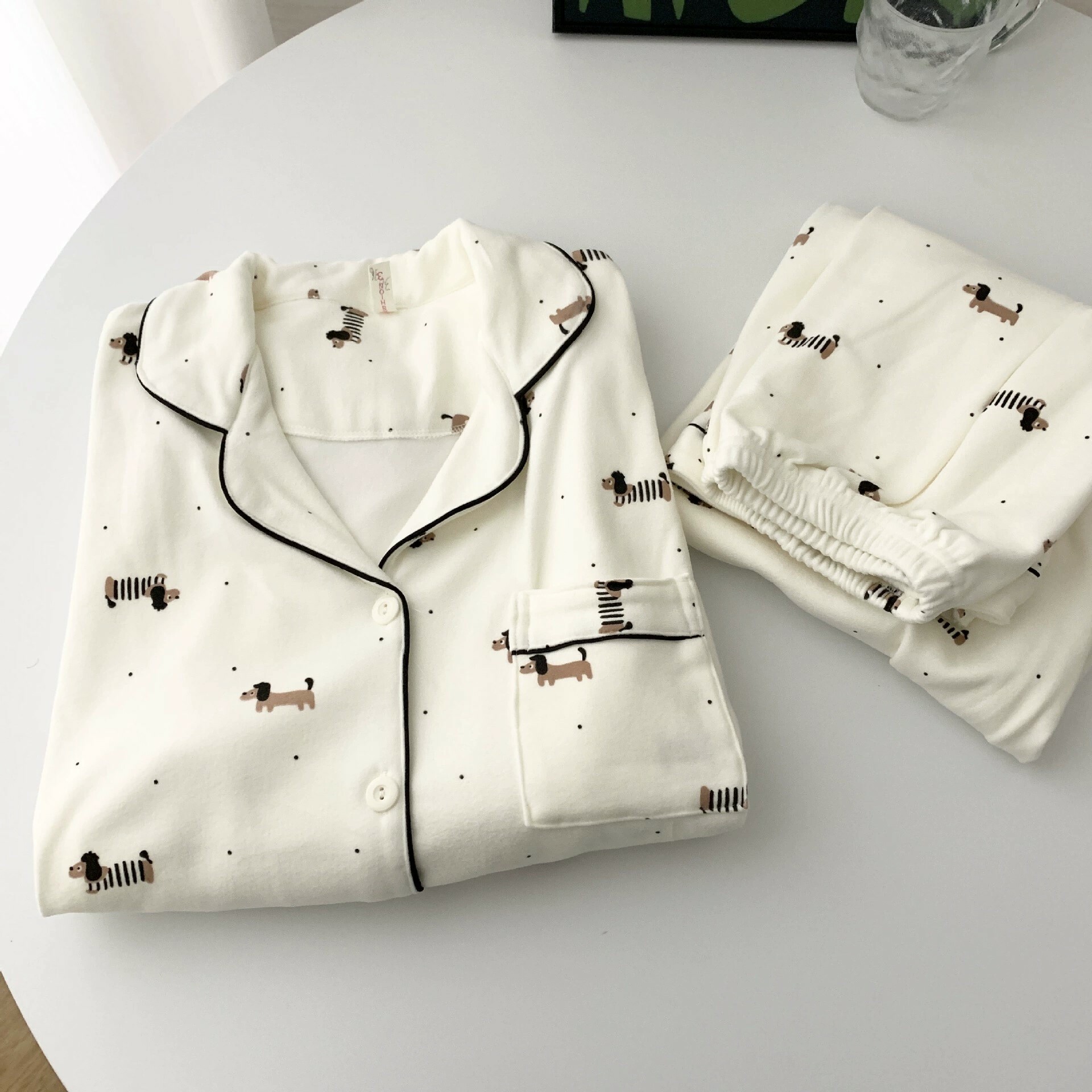 《5558》可愛波點臘腸狗居家睡衣套裝