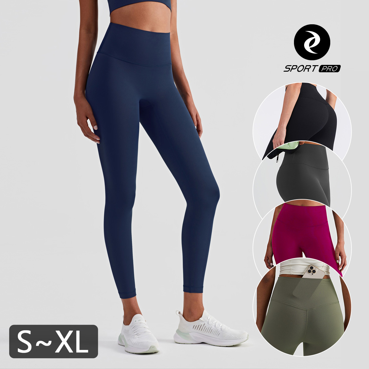 高腰裸感無尷尬線後口袋九分瑜珈/運動/緊身機能褲*