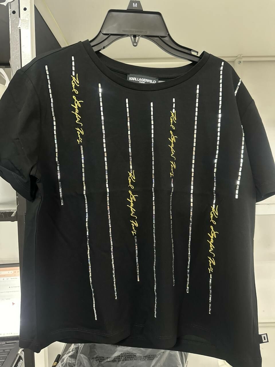 [S] KARL LAGERFELD CRYSTAL SCRIPT TEE,BLACK, L4JH7806-BLK [FINAL SALE] (SKL1189)