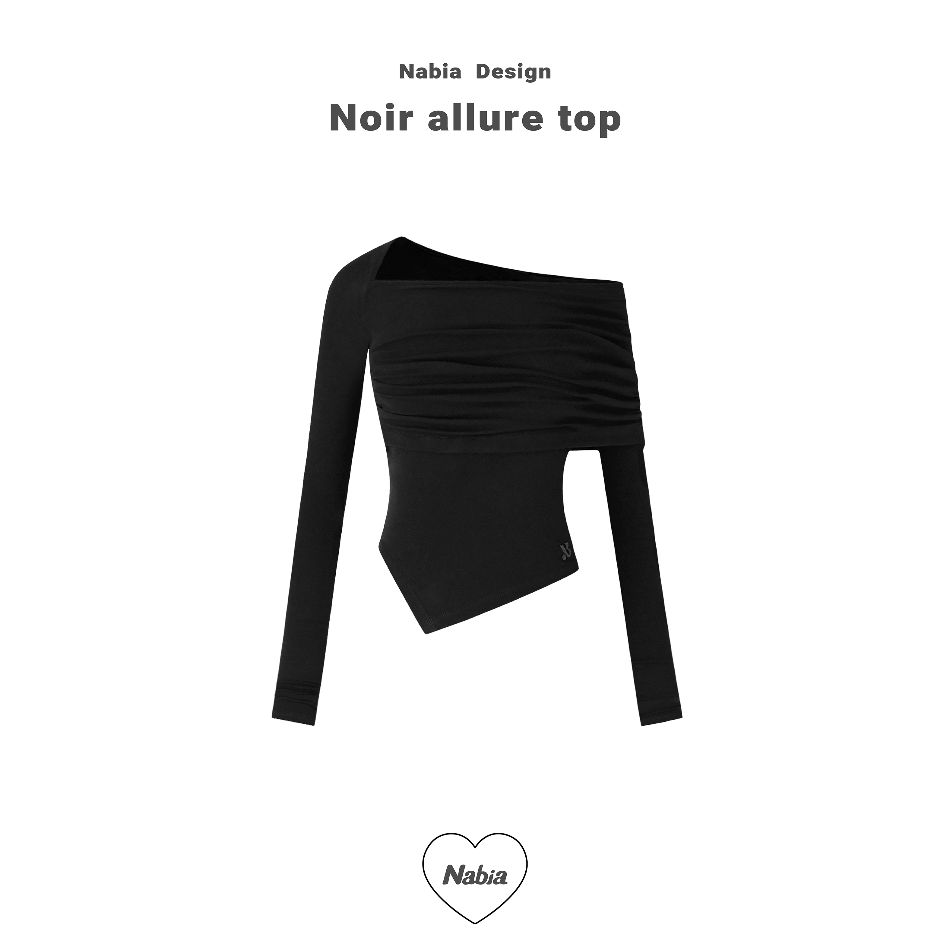 氛圍感斜肩抓皺上衣