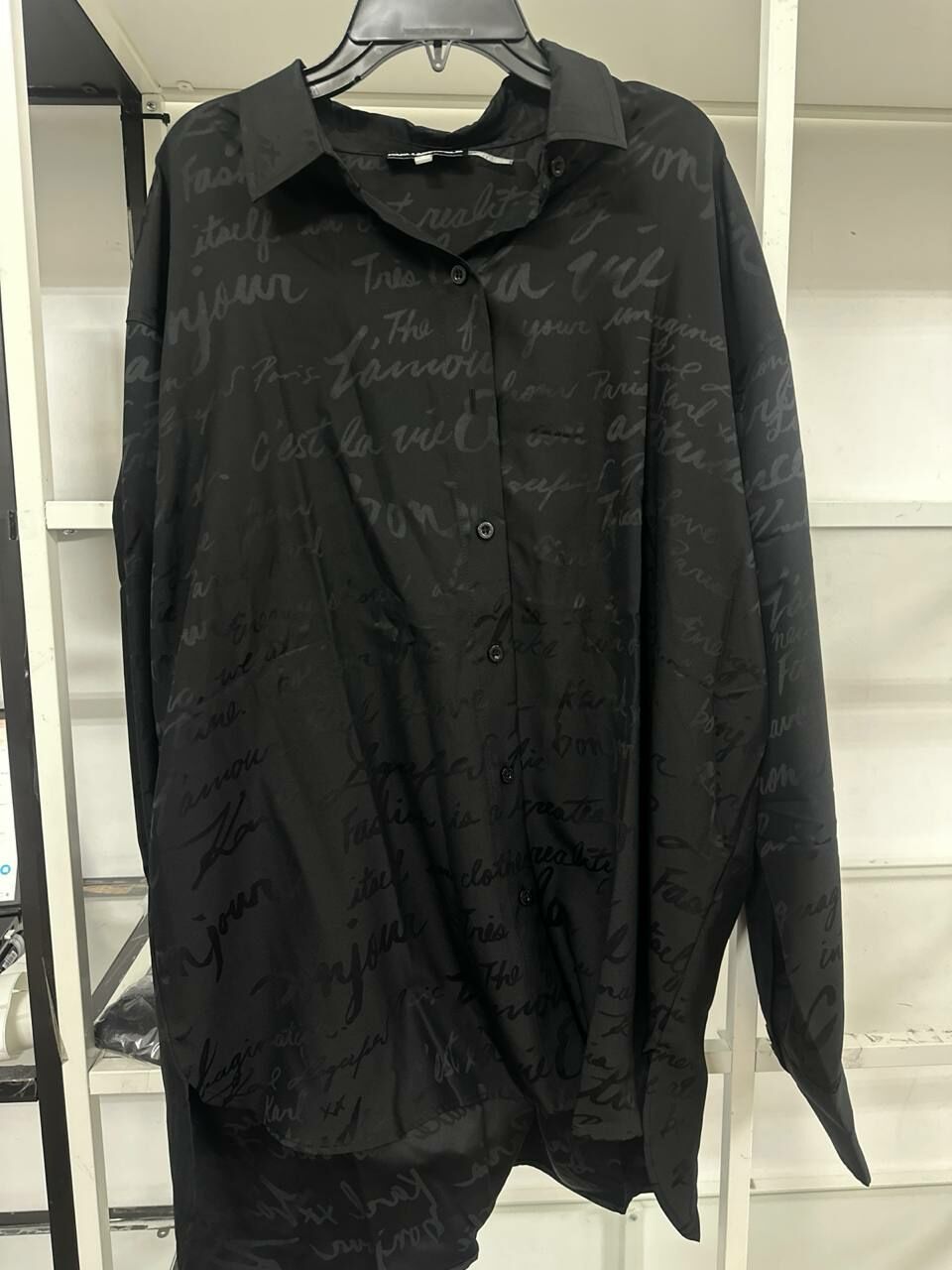 [S] KARL LAGERFELD BUTTON PRINTED POLO LONG SLEEVE,BLACK, L4KAQ640-BLK [FINAL SALE] (SKL1190)