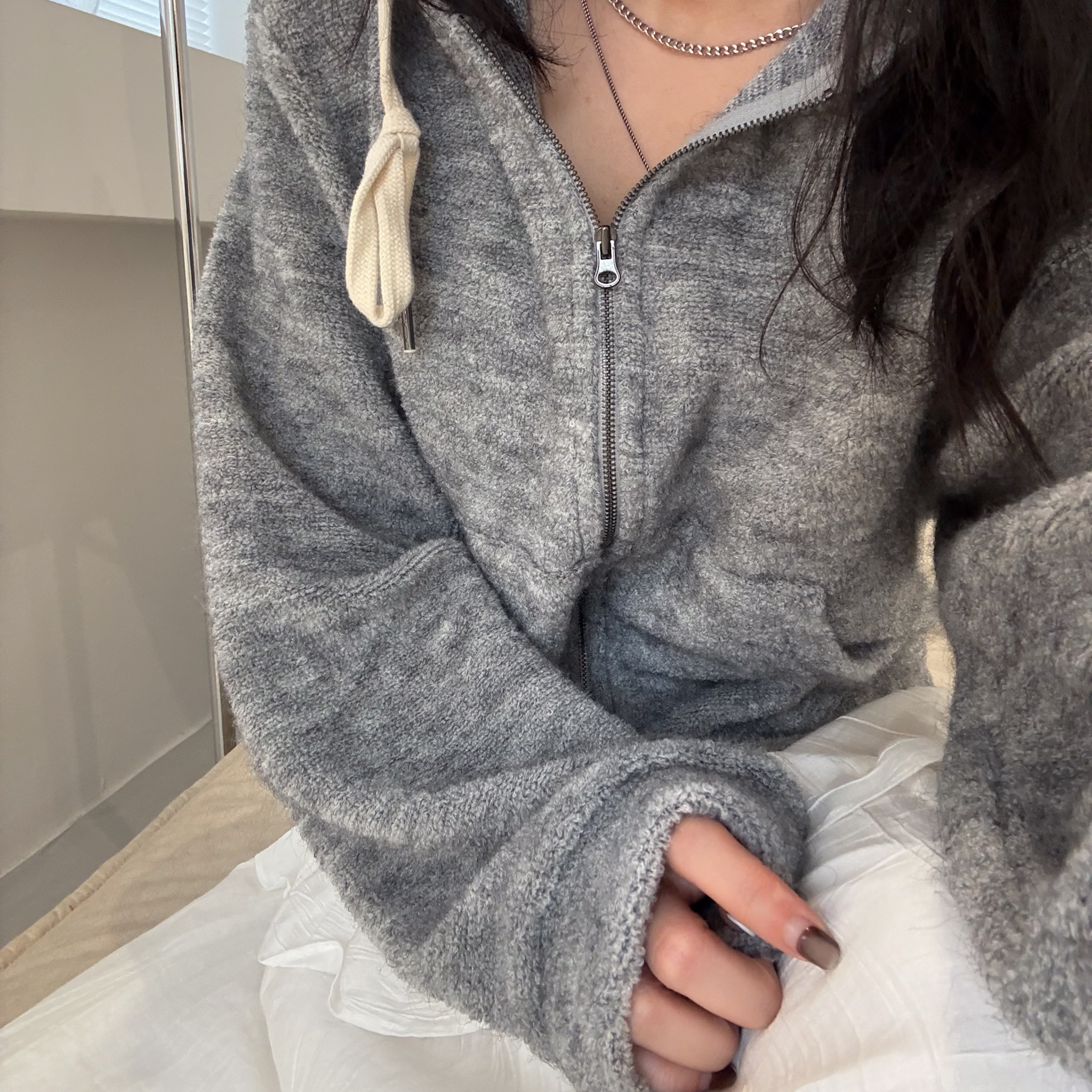 J07雙開拉鍊連帽外(混灰)