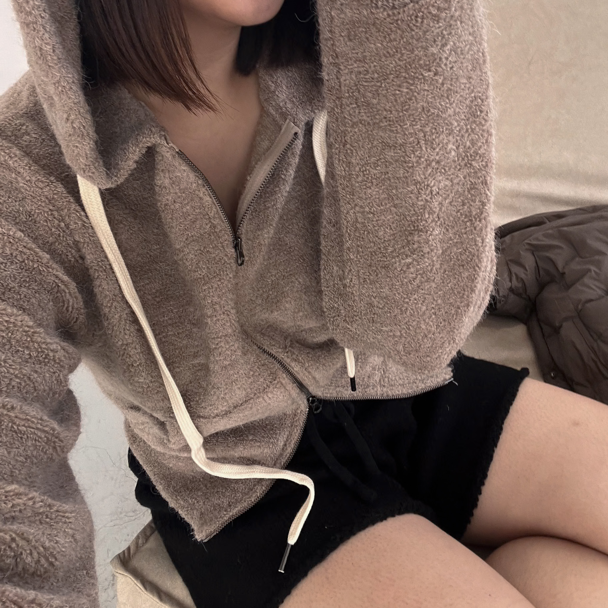 J07雙開拉鍊連帽外(奶茶)