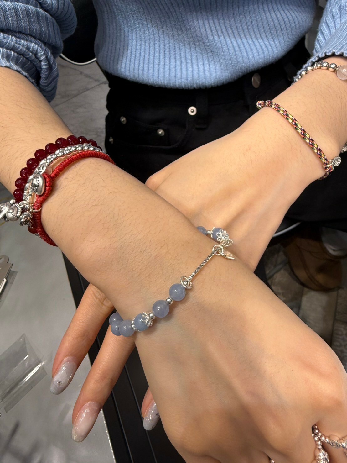 HM3448 ⚪️925 銀 藍水晶拼銀鍊手鍊