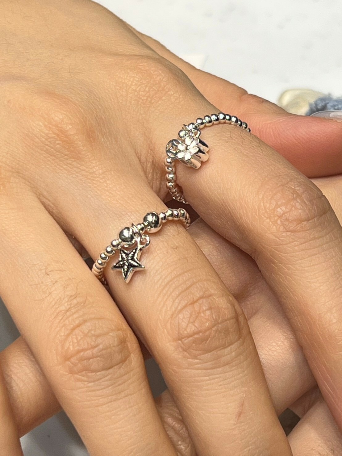 HM3438 925 銀 星星吊墜彈性繩戒指