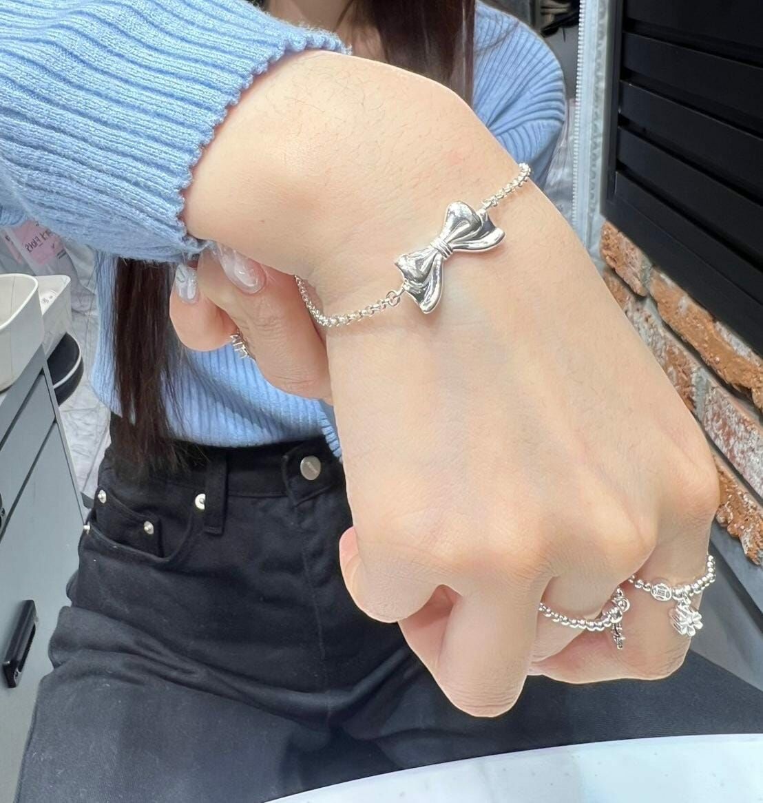 HM3422 ⚪️925 銀 蝴蝶結手鍊