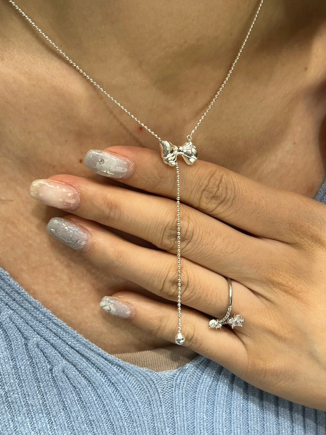 HM3444 ⚪️925 銀 蝴蝶結項鍊